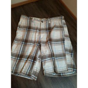 ABERCROMBIE & FITCH MEN'S PLAID  BUTTON FLY SHORTS SIZE 33 actual 36 brown blue